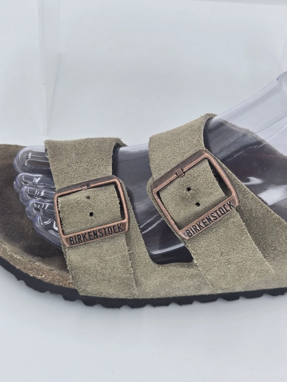 Birkenstock Arizona Two-Buckle Suede Slide Sandals in Taupe Women's Size 7-7.5 - Picture 5 of 14